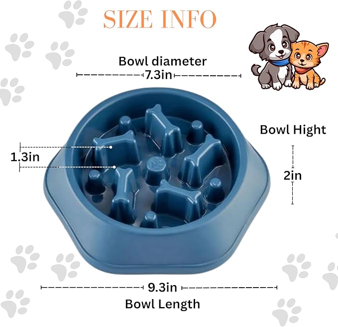 2 PCS Slow Feeder Dog Food Bowl – Bowl Designed to Slow Eating, Promotes Healthy Digestion and Prevents Bloat, Ideal for Cats and Dogs (Blue-Blue)