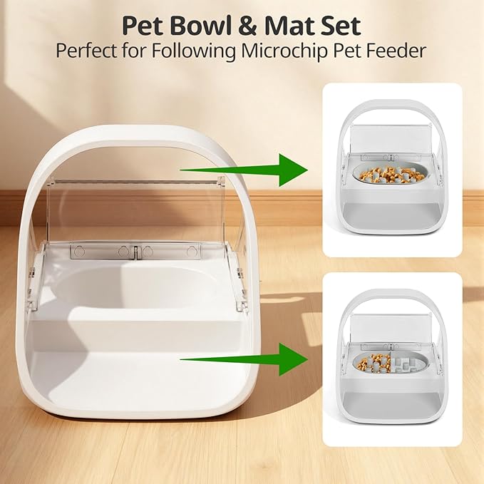 Slow Feeder Bowl for Automatic Microchip Cat Pet Feeder, Helps Prevent Bloat & Improve Digestion, Easy to Clean, Slow Feeder Bowls & Mat