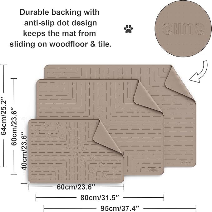 OHMO Cat Litter Mat Large Trapping Mat Premium Silicone Rubber 31.5x23.6 Beige，Waterproof and BPA Free Kitty Litter Box Mat, Easy to Clean and Keeps The Floor Tidy