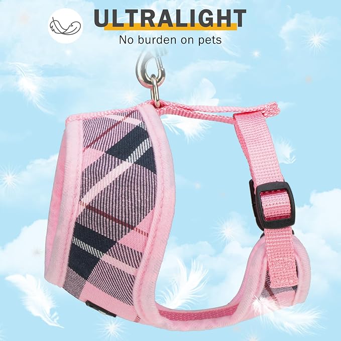 SCENEREAL Puppy Dog Harness with Leash Set for Small Medium Sized Dogs, Soft Mesh Step in Pet Harnesses and Leash, No Chock Plaid Adjustable No Pull Vest for Dogs Cats, Chihuahua,Bulldog (Pink XS)