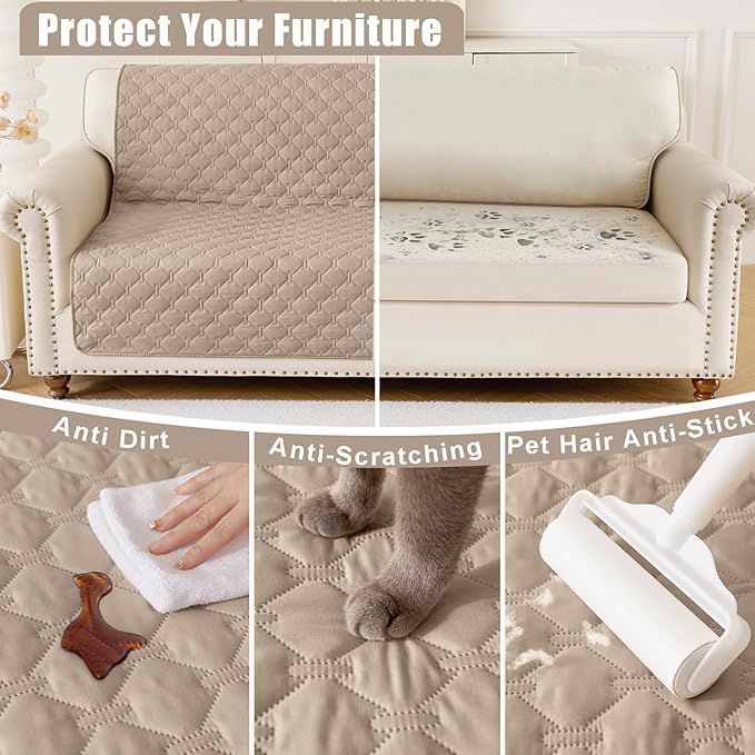 Smiry Waterproof Dog Bed Cover Blanket, Soft Reversible Pet Blanket, Washable Leakproof Cats Dogs Couch Cover for Sofa, Couch, Furniture, Plaid (52x82 Inch, Taupe/Beige)