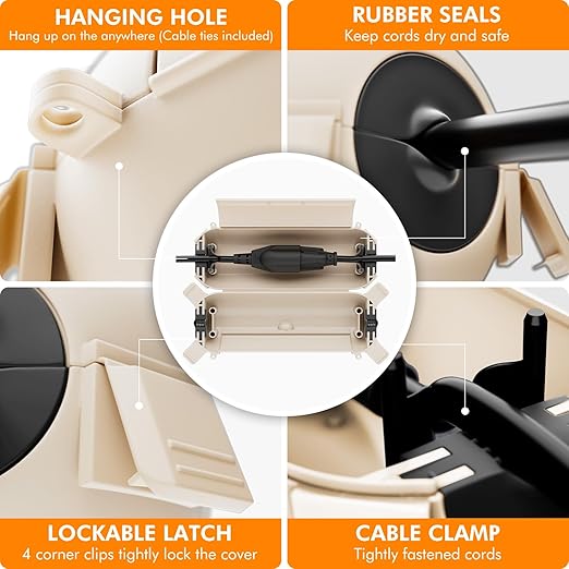 RESTMO 5-Piece Outdoor Waterproof Electrical Box Set – 12.5" x 8.5" x 5" Large & 7.1" x 2.3" x 2.3" Small, Weatherproof Boxes for Power Strip, Outlet, Plug, Socket, Timer, Holiday Light, Almond