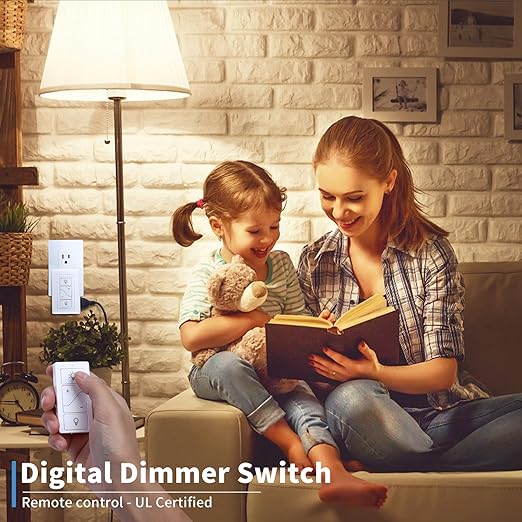Smart Plug-in Dimmer, Wireless Dimmer Plug with Remote for Indoor Home Lighting, Digital Light Switch for Lamp Compatible with Alexa, for Dimmable LED/CFL Lights and Incandescent/Halogen