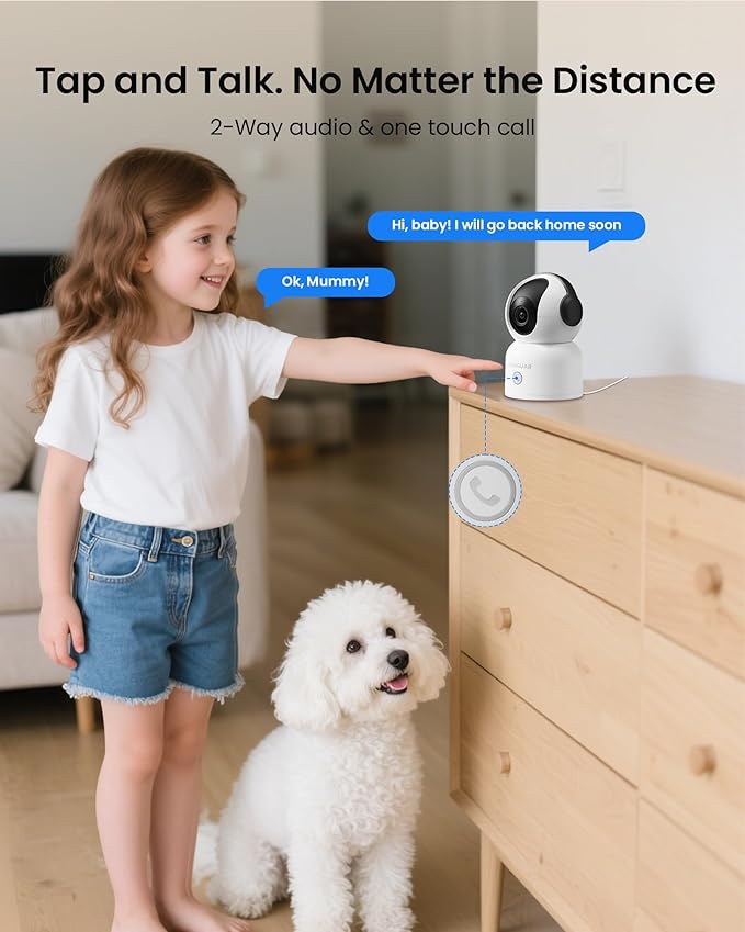 4K 8MP WiFi Camera, 4K 8MP 360°Pan/Tilt Indoor Camera, 2-Way Talk, One-Touch Calling, Full-Color Night Vision in Low Light, Smart AI Detection, Auto Tracking, for Kids/Elderly/Pets, Black