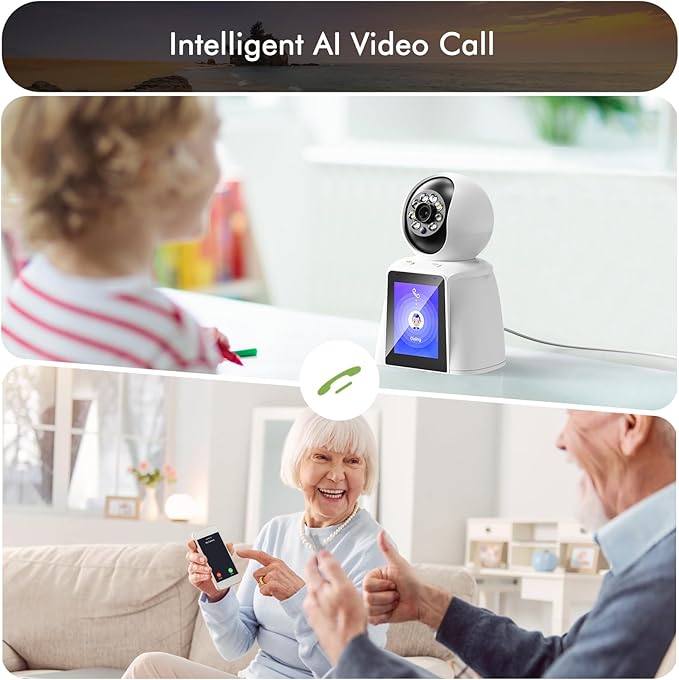 Home Two Way Audio & Video Camera, 2.8" Indoor 2K Cameras for Baby & Elderly Care, Pet/Dog/Cat Cam, AI Siren Security, Night Vision, Phone App, 2.4Ghz WiFi