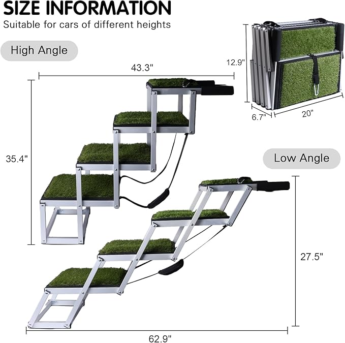 DGSL Dog Ramp for Car, Extra Wide 4 Steps Dog Stairs for Truck, Folding Steps for Dogs with Non-Slip Surface, Pet Loader Dog Steps for Large Dog, SUV, Side Door and Bed (Green, 20In-4 Steps)