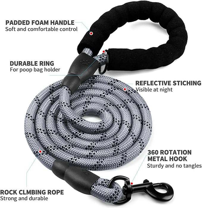 COOYOO Dog Leash 5/6 FT with Comfortable Padded Handle and Highly Reflective Threads for Small Medium and Large Dogs