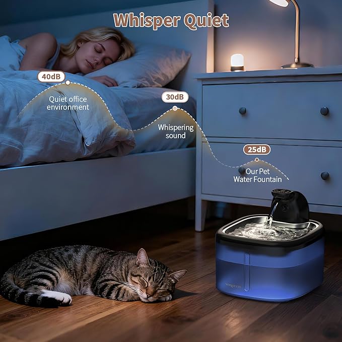 Cat Water Fountain Cordless Stainless Steel 118oz/3.5L Wireless & Ultra Quiet (≤25dB) with Sensor/Timer Mode, Battery Operated Pet Fountain for Indoor Use, Automatic Pet Water Dispenser