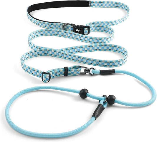 QQPETS Adjustable Slip Lead Dog Leash, Hands Free Waist Leash for Dog Walking, Reflective Training Lead with 360° Swivel Anti-Tangle, 4-7 ft Length for All Breeds