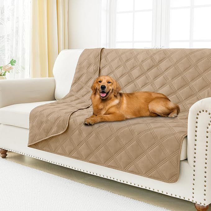 Smiry Waterproof Dog Bed Cover Blanket 52x82, Soft Reversible Pet Blanket, Washable Leakproof Cats Dogs Couch Cover for Sofa, Couch, Furniture, Lattice, Camel/Camel