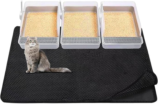 Cat Litter Mat,45"x32" Extra Large Cat Litter Box Mat,Honeycomb Double Layer Kitty Litter Trapping Mat,Soft EVA Material,Urine & Waterproof,Scatter Control,Easy Clean,Washable(Black)