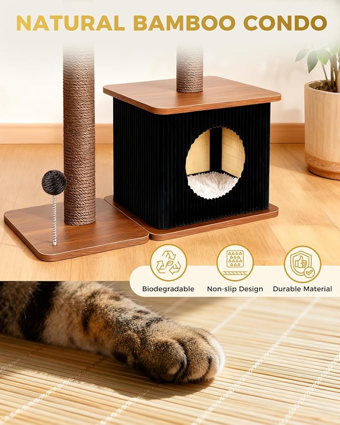 Modern Cat Tree for Indoor Cats, Nordic Loft Style, Wooden Cat Tower with Sisal Scratching Posts, Soft Padded Beds & Cozy Condos, Floor-Mounted for Kittens & Adult Cats