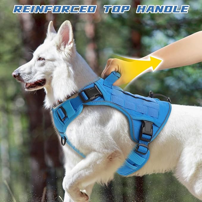 WINGOIN Blue Tactical Dog Harness for Large Dogs, Heavy Duty No Pull Dog Harness with Handle, Adjustable Reflective Military K9 Big Pet Vest for Husky, Doberman, Walking, Training, Hunting (XL)