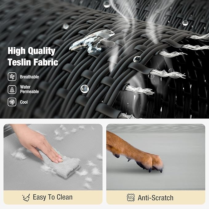 Veehoo Cooling Elevated Dog Bed, Guardrail Raised Pet Cot, Indoor & Outdoor XXL Pet Bed with Washable & Breathable Teslin Mesh, Non-Slip Feet, Dog Couch Bed, 62.5" x 37", Grey