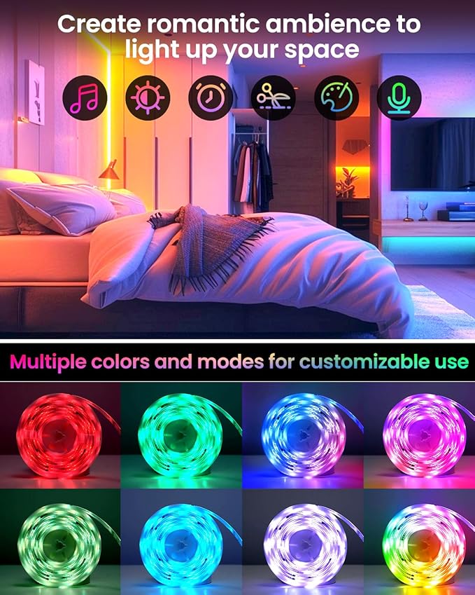 Pak LED Strip Lights 104ft(2x52ft), RGBIC Color Changing Smart Lights with App, Remote & Voice Control, Music Sync, 64 Scenes, Flexible, DIY Cuttable, Easy Installation for Bedroom, TV, Gaming, Party