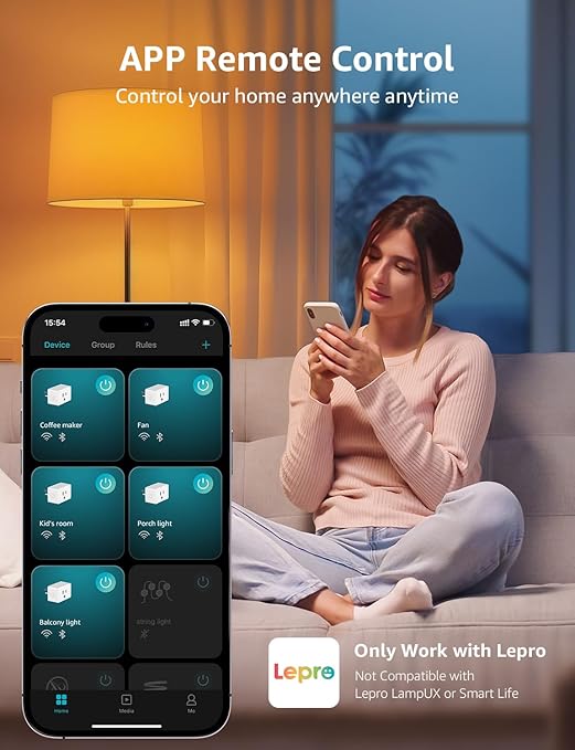Lepro P1 Smart Plug Mini 15A, Smart WiFi Bluetooth Outlets Work with Alexa & Google Assistant, Voice/APP Control, Safety Lock, Schedule & Group Controller, 2.4G WiFi Only, ETL & FCC Certified, 4-Pack
