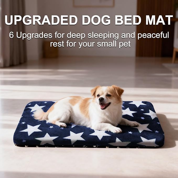 Washable Dog Bed Plush Orthopedic Outdoor Crate Mat with Non-Slip Bottom,Luxe Soft Kennel Pad for Pets, Cozy Cage Cushion & Pet Sleeping Mattress Large Sized,Medium,Small Dogs,24 x 18 inch,Blue