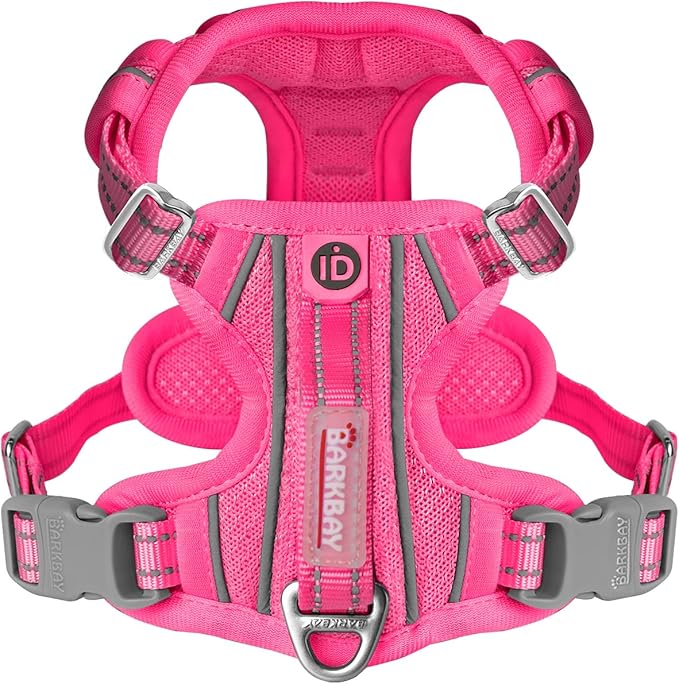 BARKBAY Dog Harness No Pull with ID Tag Pocket - Heavy Duty, Reflective, Easy Control for Large Dogs(Pink,M)