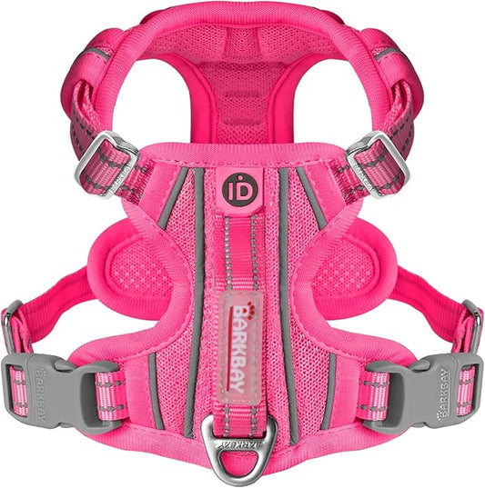 BARKBAY Dog Harness No Pull with ID Tag Pocket - Heavy Duty, Reflective, Easy Control for Large Dogs(Pink,S)
