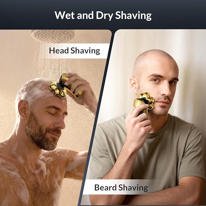 Head Shavers for Bald Men - 7D Arc Electric Razor with Magnetic Detachable Head, Waterproof Wet Dry 5-in-1 Electric Shaving & Grooming Kit, LED Display Rechargeable Head & Body Hair Shaver, Gold