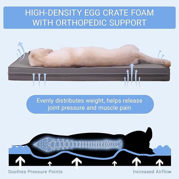 Vonabem Waterproof XL Dog Beds Large Sized Dog - Outdoor Orthopedic Washable Crate Pad, Durable Leather Anti-Slip Kennel Bed 41"x27", Graphite Grey