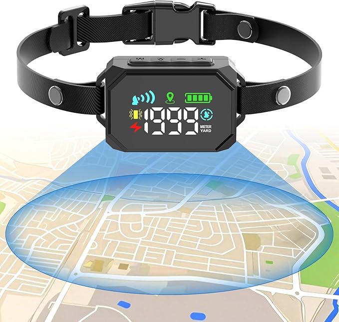 GPS Wireless Dog Fence, Electric Fence for Dogs, Perimeter Collar Fence System, Radius 33-1999 Yards, IPX7 Waterproof, Beep Vibration Shock Correction, for Pets Over 18 Lbs