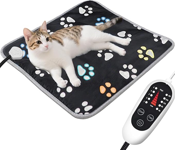 furrybaby Pet Heating Pad, Waterproof Dog Heating Pad Mat for Cat with Durable Anti-Bite Tube Indoor for Puppies Dogs Cats (1 Pack Black, 17 X 17in, Temp Adjustable)