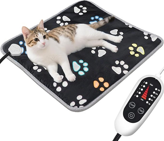 furrybaby Pet Heating Pad, Waterproof Dog Heating Pad Mat for Cat with Durable Anti-Bite Tube Indoor for Puppies Dogs Cats (1 Pack Black, 17 X 17in, Temp Adjustable)