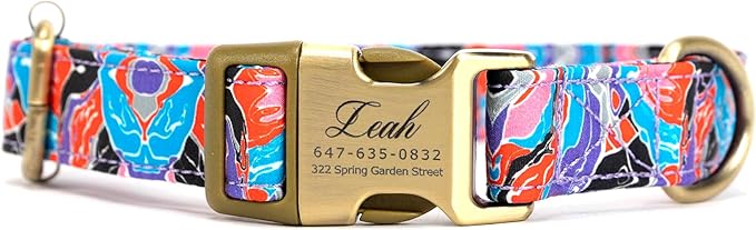 Personalized Dog Collar with Name and Phone Number Engraved,Adjustable Custom Puppy Collar,Organic Cotton Pet Collar for Small Medium Large Boy Girl Dogs