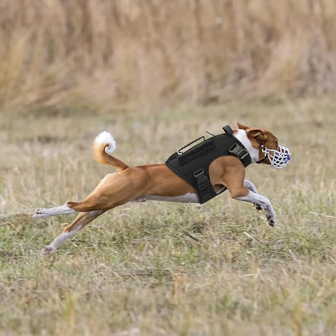 Tactical Dog Backpack Harness for Large Breed Original Design Metal Buckle Vest with Side Bags Pouches for Service Working Training (Black (with 2 Pouches), M)