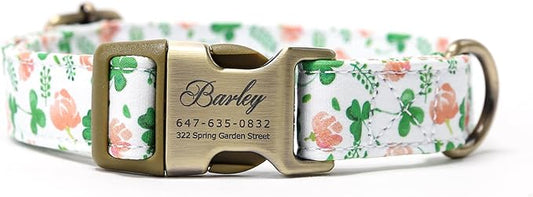 Personalized Dog Collar with Name and Phone Number Engraved,Adjustable Custom Puppy Collar,Organic Cotton Pet Collar for Small Medium Large Boy Girl Dogs