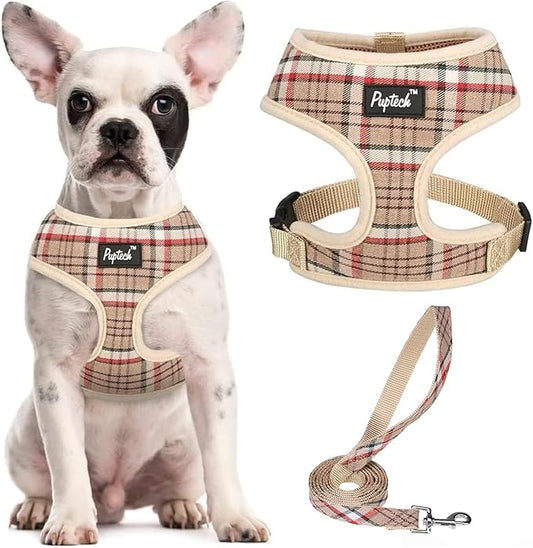 PUPTECK Soft Mesh Dog Harness and Leash Set Pet Puppy Cat Comfort Padded Vest No Pull Harnesses, Khaki, XL
