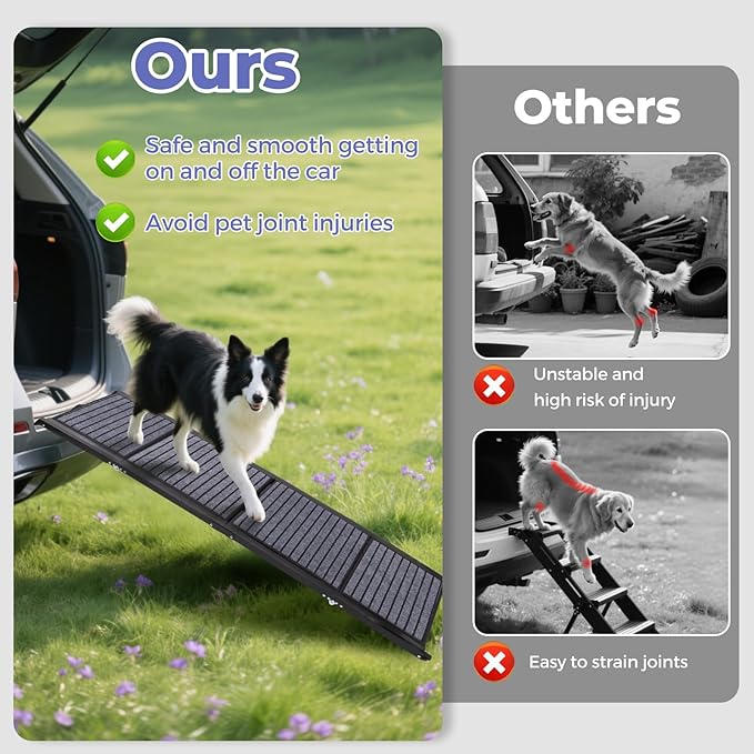 Dog Car Ramp for Large Dogs, Foldable Steps for Car Truck, SUV, Heavy Duty Pet Puppy Stair for High Bed & Sofa with Non-Slip Rug Surface, Steps for Dogs to Get in Car Vehicle