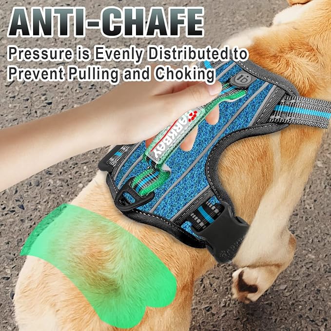 BARKBAY No Pull Dog Harness Large Reflective Dog Harness with Front Clip and Easy Control Handle for Walking Training Running with ID tag Pocket(Blue/Black,M)