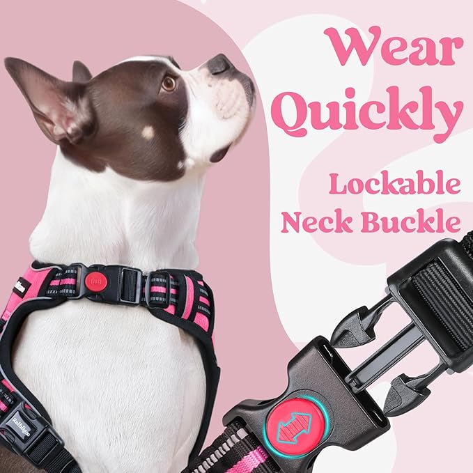 rabbitgoo Dog Harness Small Sized, No Pull Pet Harness with 3 Buckles, Adjustable Soft Padded Vest with Control Handle, Walking Reflective Pet Vest for Small Dogs, Rose Pink, S