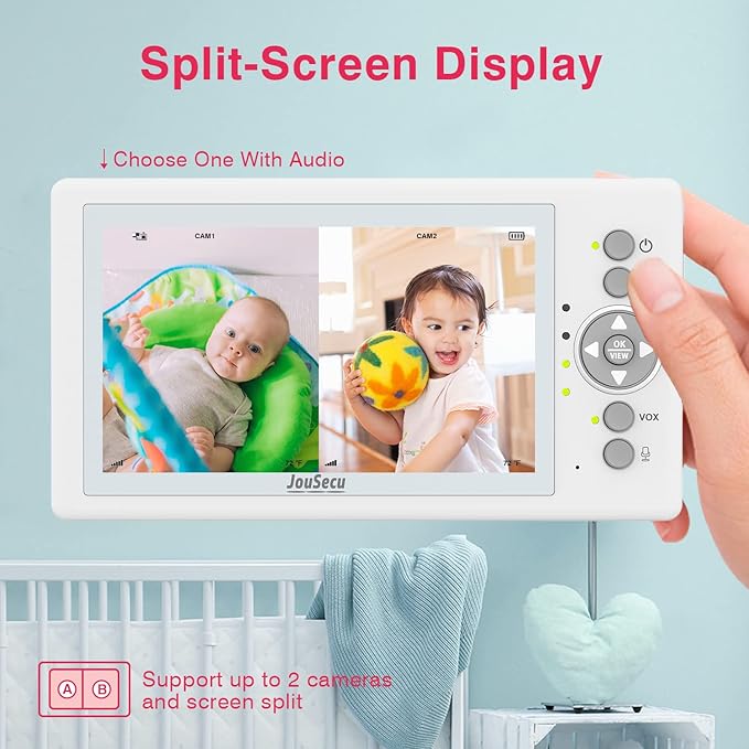 Baby Camera Monitor with 29-Hour Battery, 5 Inch Large Split-Screen Video Baby Monitor with Camera and Audio, Baby Monitor No WiFi, Two-Way Talk, Night Vision, 1000ft Long Range, Ideal for Mom