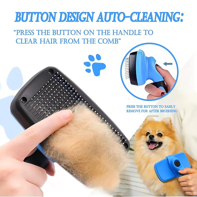 4 in 1 Skin Friendly Grooming kit including Dematting Rakes,Self Cleaning Slicker Brush,Deshedding Brush,Flea Comb for Haired cat Dog and Small Animals.