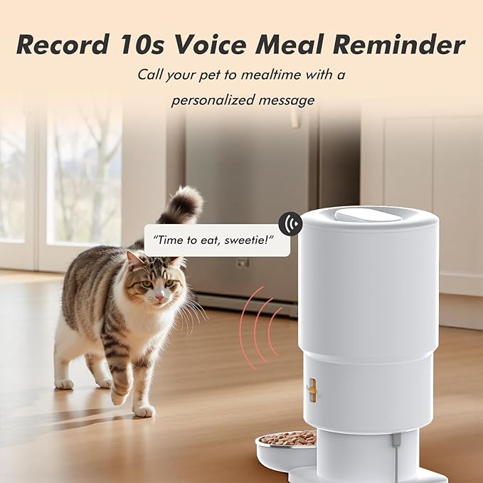 Automatic Cat Feeder - 5L Anti-Clog Cat Food Dispenser Keeps Dry Food Fresh, 10s Voice, 1-6 Meals/Day, Programmable Portions, 180-Day Battery Life, Easy to Clean Auto Pet Feeder for Multi Cats & Dogs