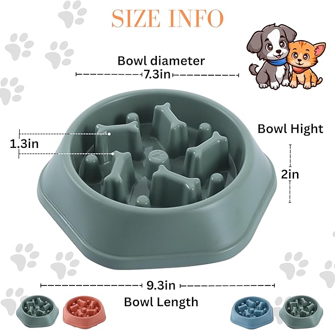2 PCS Slow Feeder Dog Food Bowl – Bowl Designed to Slow Eating, Promotes Healthy Digestion and Prevents Bloat, Ideal for Cats and Dogs (SkyBlue - Green)