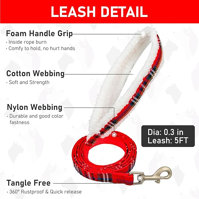 GAMUDA Small Dog Harness Collar and Leash Set, Step in No Chock No Pull Soft Mesh Adjustable Dog Vest Harnesses Plaid Reflective for Dogs Puppy Cats Kitten Rabbit (Warm Red, XS)