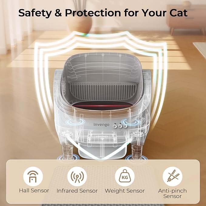 Automatic Cat Litter Box Self Cleaning, App Control, Open-Top Automatic Litter Box with Safety Sensors, Ultra-Quiet, 10L Waste Bin with Odor Control, 2 Rolls of Garbage Bags, Khaki