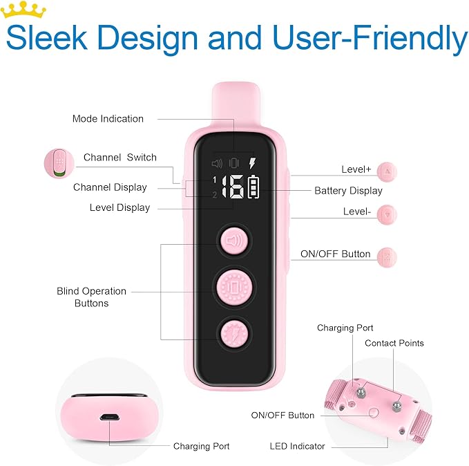 Bousnic Dog Shock Collar for 2 Dogs - (8-120lbs) Waterproof Rechargeable Electric Dog Training Collar with Remote for Small Medium Large Dogs with Beep Vibration Safe Shock Modes(Pink)