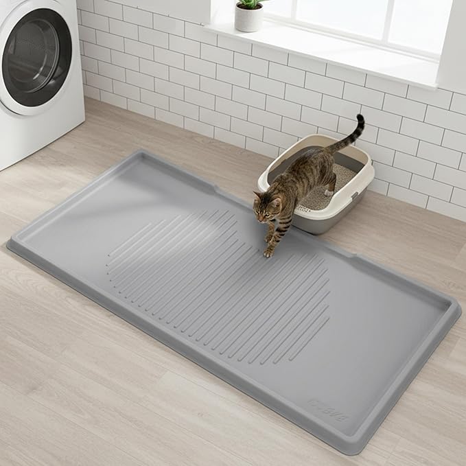 ISSEVE Cat Litter Mat 54" x 27.5" XXL, Extra Large Silicone Mat for Litter Box, 1.38" Raised Edge Urine Proof Litter Trapping Mat Pad for Scatter Control, Soft on Kitty Paws, Protect Floor (Grey)