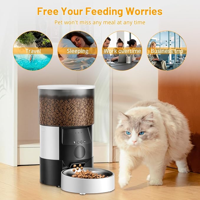 Ducksky Automatic Cat Feeder, 2.4Ghz WiFi Timed Dog Food Dispenser with APP Control, 3L Auto Dry Food Feeders for Pets, Programmable Portion Control, 10 Meals/Day, 10s Voice Recorder (WiFi)