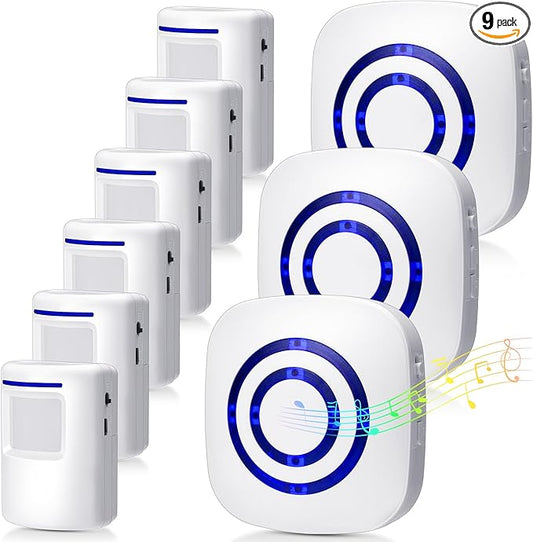 Mimorou Motion Sensor Alarm Wireless Driveway Alarm Indoor Home Motion Detector Long Range Security Alert Monitor System with 6 Sensor and 3 Receiver, 38 Chime Tunes and LED Indicators