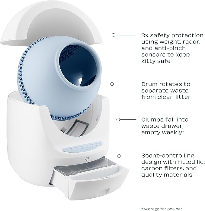 Casa Leo Leo’s Loo Too Self-Cleaning Cat Litter Box, Wi-Fi App Control, <30 dB Whisper-Soft, Anti-Pinch Sensors, UV Odor Defense, Health Monitoring, Large 24 × 22 × 27.6 in