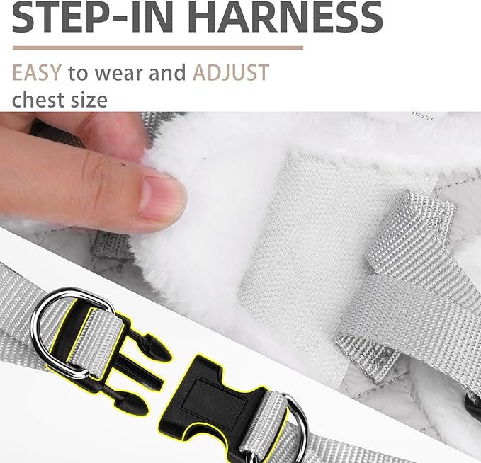 PUPTECK Plush Dog Harness and Leash Set for Small Medium Dogs No Pull Step-in Soft Mesh Puppy Cat Winter Vest Harnesses Reflective at Night Warm, Plush Grey, XS