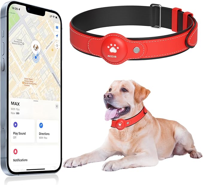GPS Tracker for Dogs, 2 in 1 Pet Tracking Smart Collar (Only iOS), No Monthly Fee GPS Tracker Dog Collar, Real-time Location Comfortable PU Tracker Tag for Small, Medium Large Dogs(Locator Included)