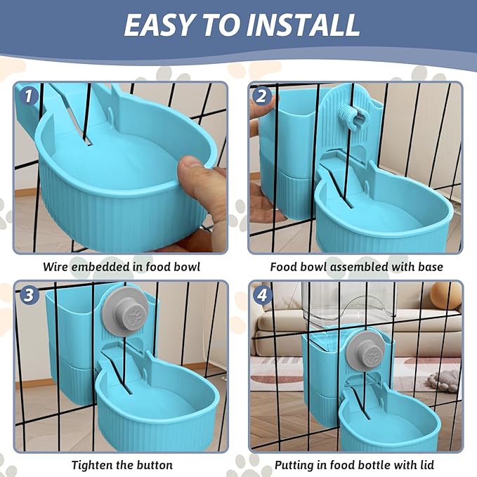 Fhiny Rabbit Food & Water Dispenser, Large Capacity Gravity Guinea Pig Feeder and Waterer Set for Cage Hanging Automatic Bunny Feeder for Bunny Guinea Pig Chinchilla Ferret Cat Puppy