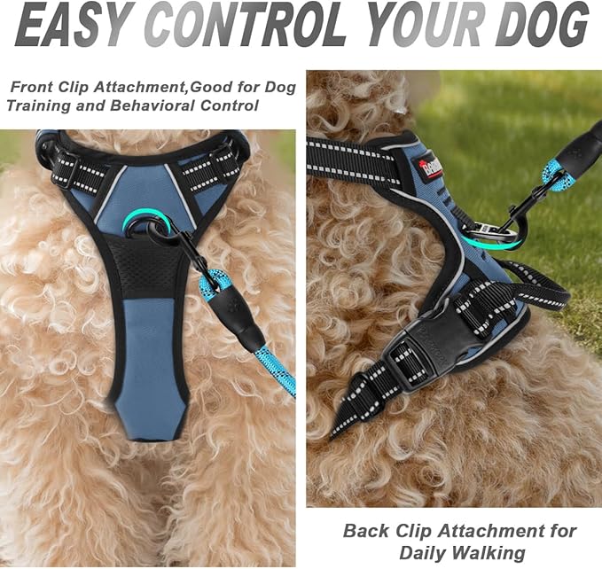 BARKBAY No Pull Dog Harness Front Clip Heavy Duty Reflective Easy Control Handle for Large Dog Walking(Navy,XS)